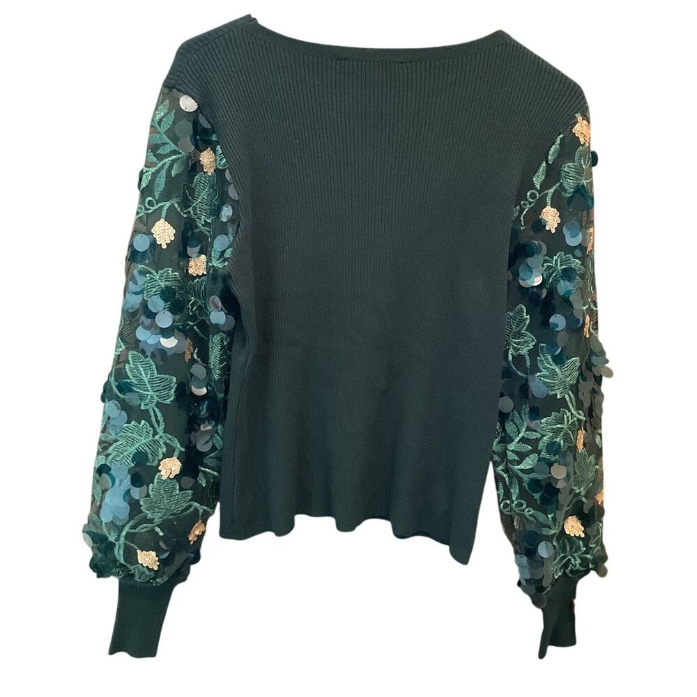 Sioni Milano Sweaters Small Sioni Emerald Green Embroidered Sequined Sweater - Picture 2 of 4